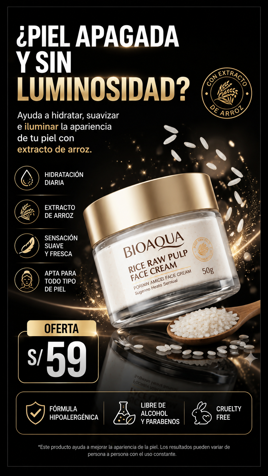 Crema Facial de Arroz BIOAQUA 50G