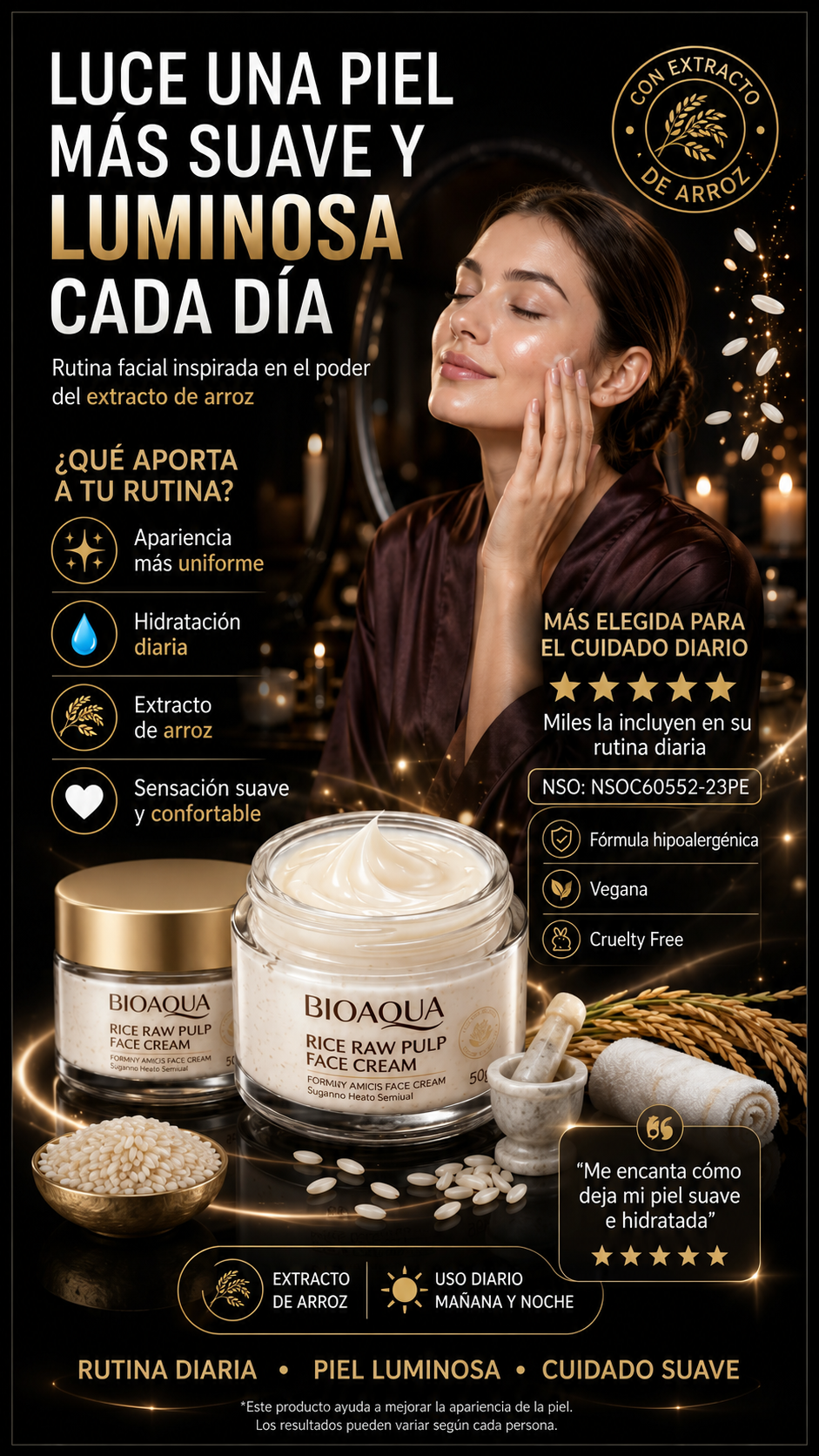 Crema Facial de Arroz BIOAQUA 50G