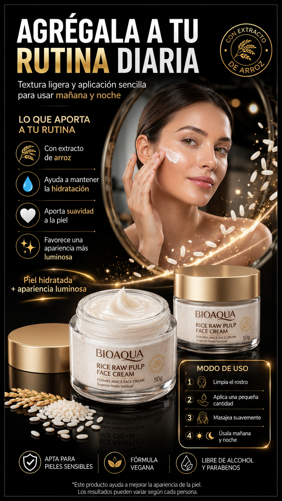Crema Facial de Arroz BIOAQUA 50G